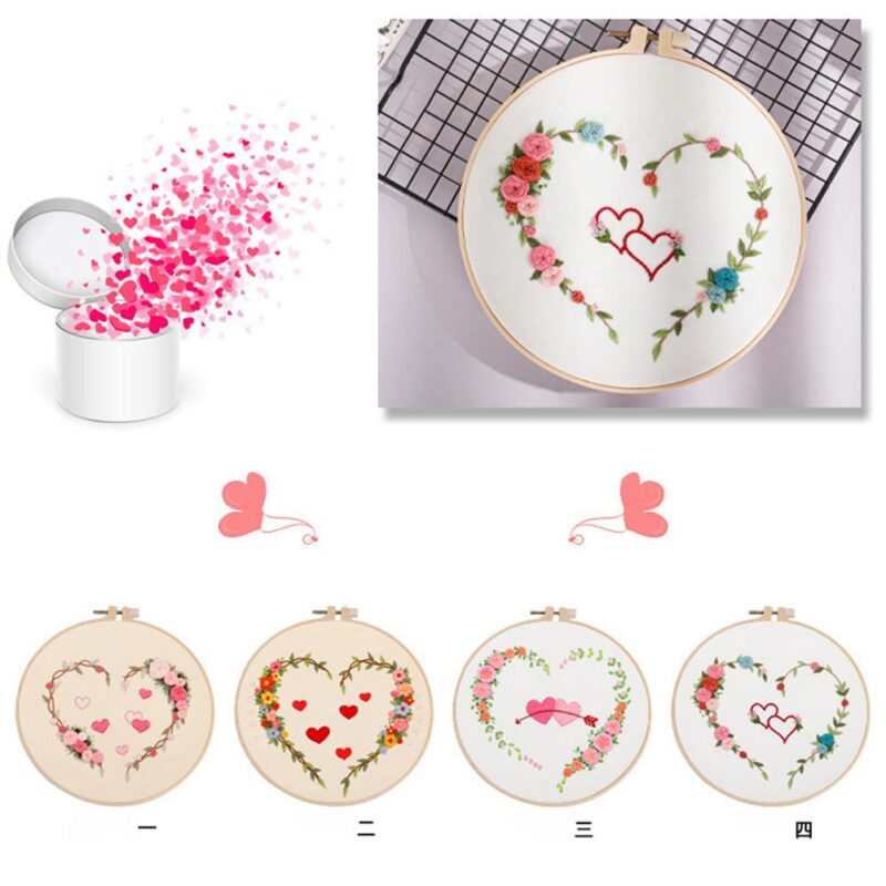 Heart-shaped Pattern Hand-stitched Embroidery Kit