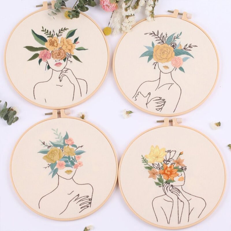 Embroidery Kit with Flowers Plants Sexy Girls