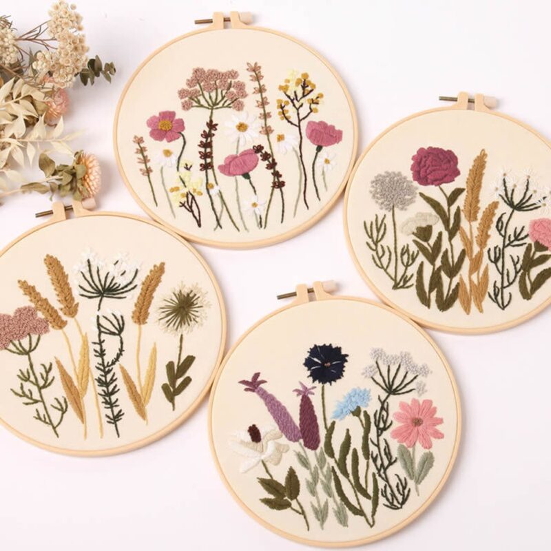 Flowers Plant Stamped Embroidery Kits With Hoops