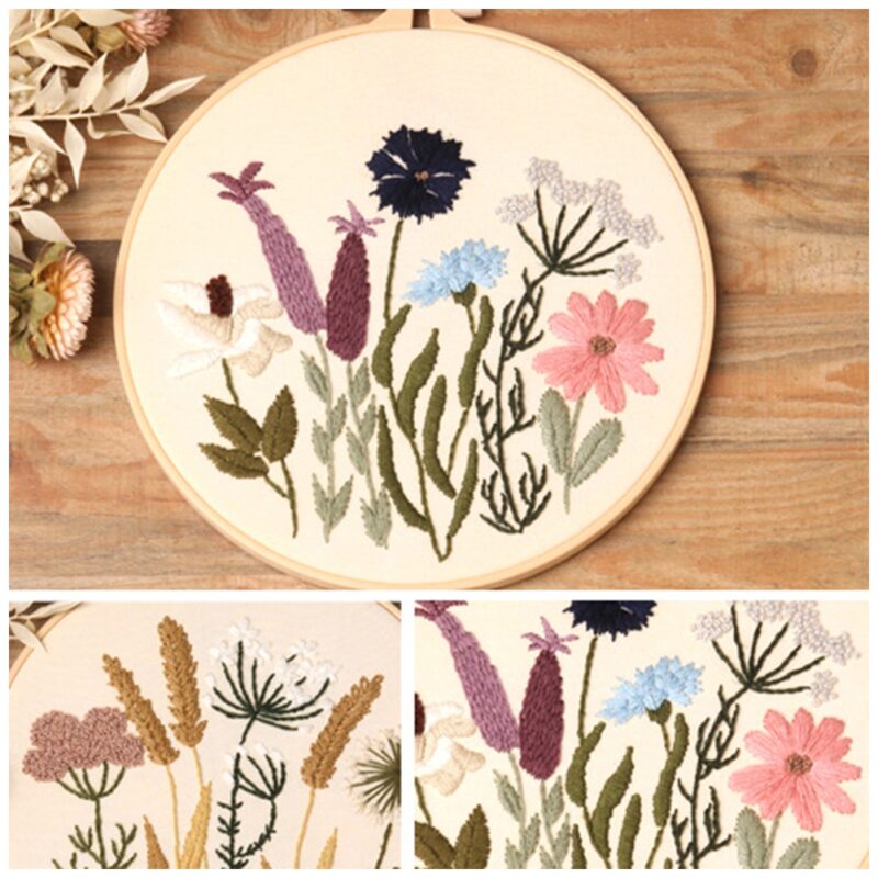 Flowers Plant Stamped Embroidery Kits With Hoops