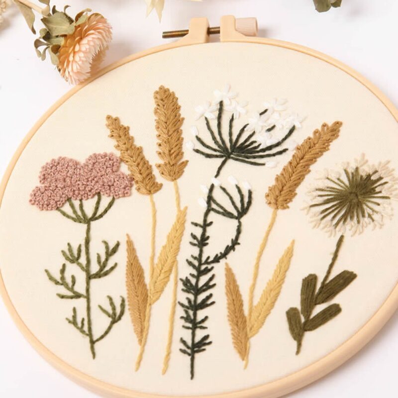 Flowers Plant Stamped Embroidery Kits With Hoops