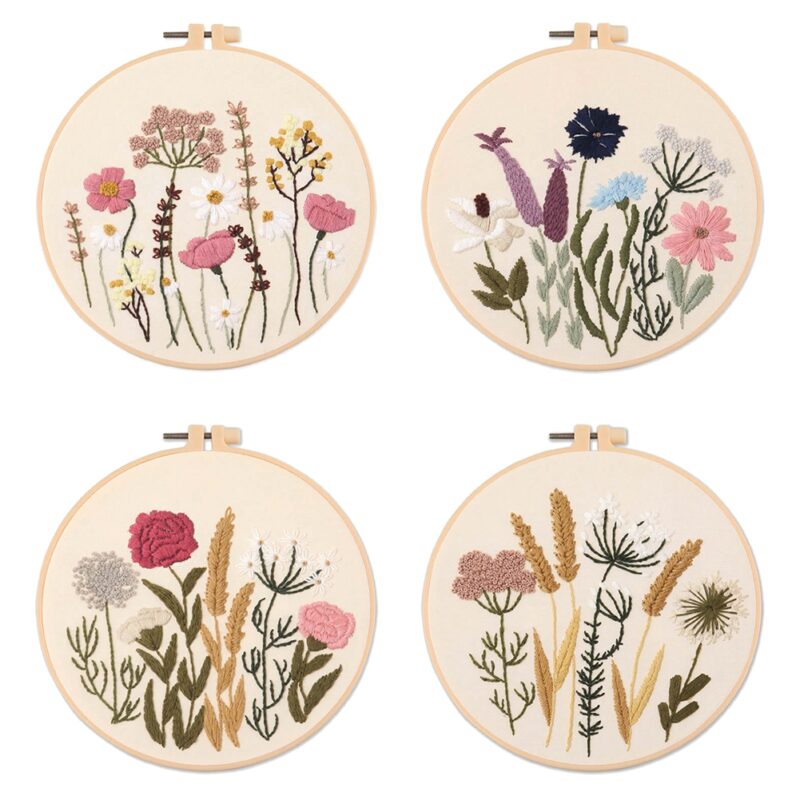 Flowers Plant Stamped Embroidery Kits With Hoops