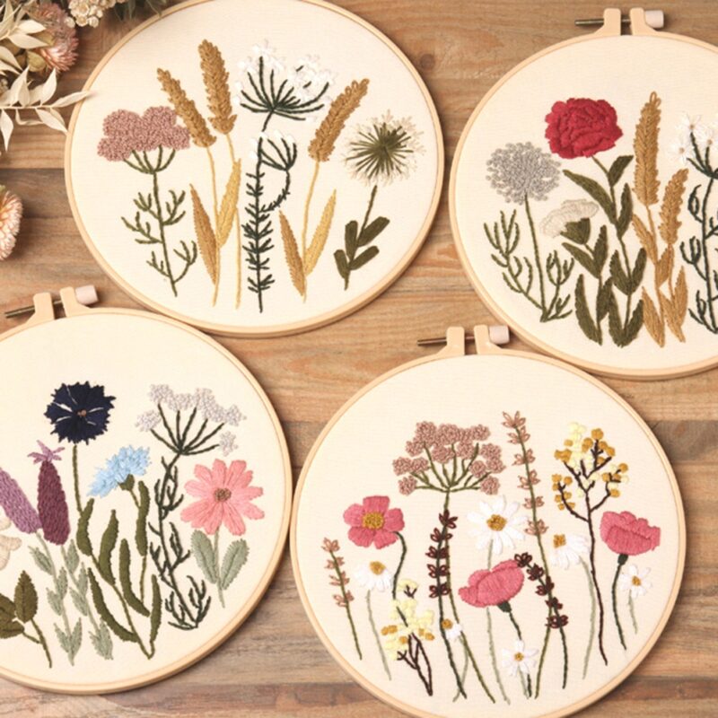 Flowers Plant Stamped Embroidery Kits With Hoops