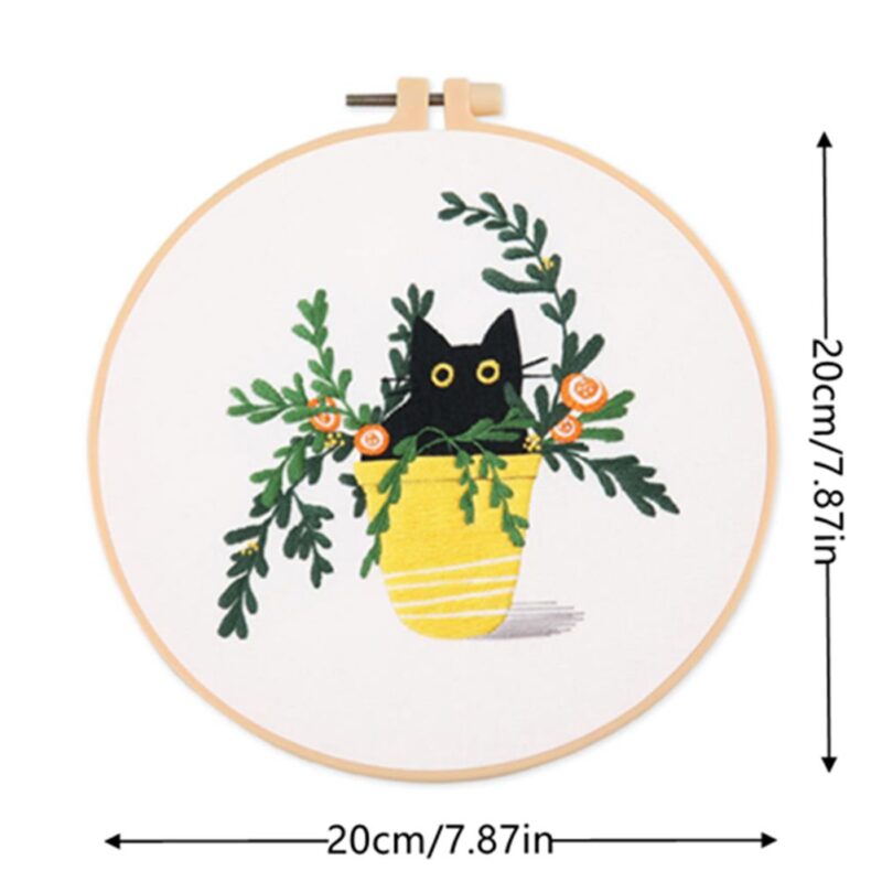 Flower Black Cat Pattern Embroidery Set Needlework