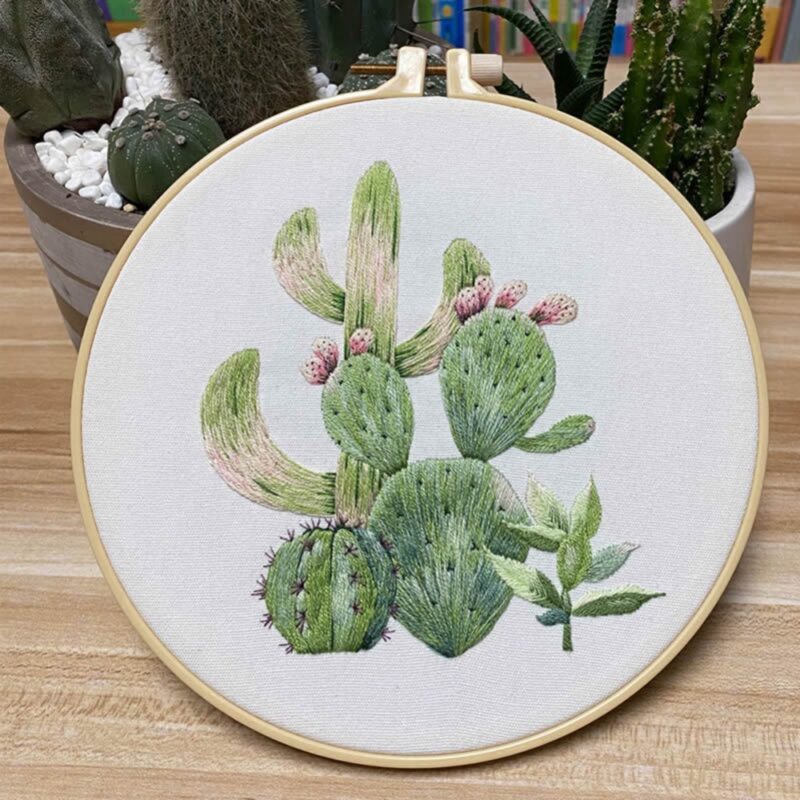 Cactus DIY Embroidery Starter Kit With 20cm Hoop